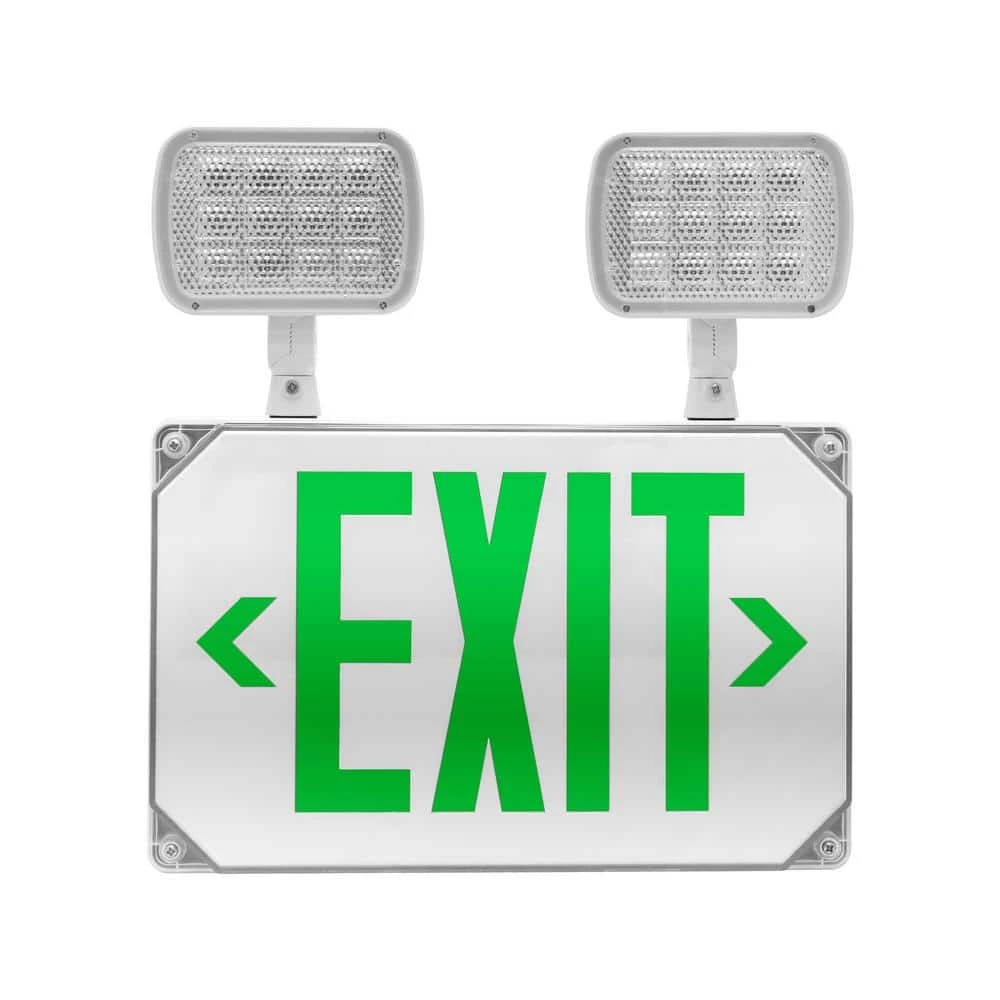 Cheap ๐ ECL5 Series 25-Watt Equivalent Integrated LED Outdoor White Exit Sign with Adjustable Light Heads, Green Lettering by NICOR ๐ 3 Cheap ๐ ECL5 Series 25-Watt Equivalent Integrated LED Outdoor White Exit Sign with Adjustable Light Heads, Green Lettering by NICOR ๐