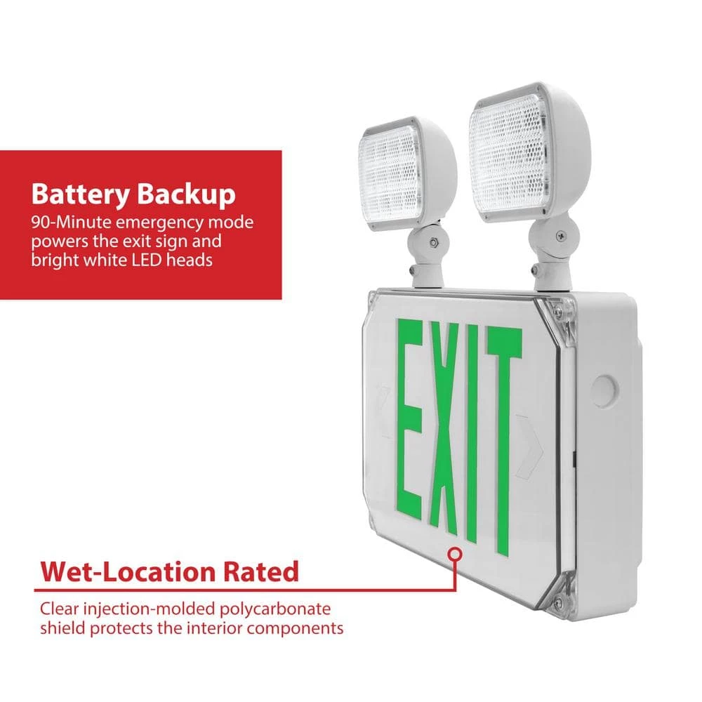 Cheap ๐ ECL5 Series 25-Watt Equivalent Integrated LED Outdoor White Exit Sign with Adjustable Light Heads, Green Lettering by NICOR ๐ 4 Cheap ๐ ECL5 Series 25-Watt Equivalent Integrated LED Outdoor White Exit Sign with Adjustable Light Heads, Green Lettering by NICOR ๐ - Image 2