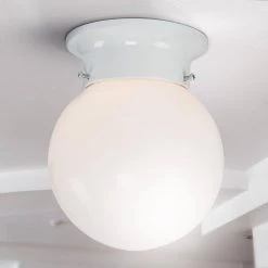 Promo 🔥 1-Light White Flush Mount with White Glass Shade by Yosemite Home Decor ✔️ -NICOR Sales Store white yosemite home decor flush mount lights 77 947wh 31 1000